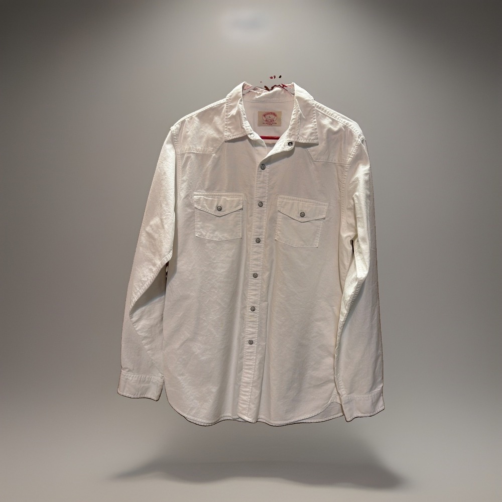 Brooks Brothers Pearl Snap Western Shirt Mens Large White Supima Cotton